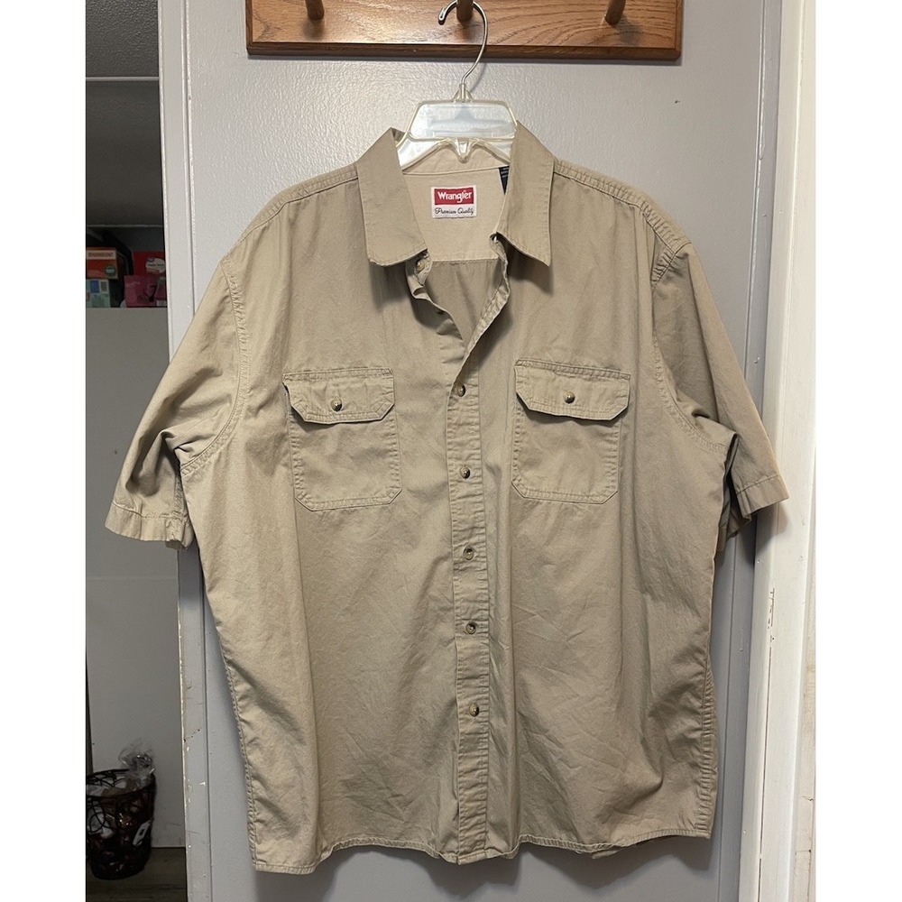 Wrangler Premium Quality Khaki Short Sleeve Men's Shirt Size Xl Cotton, Relaxed